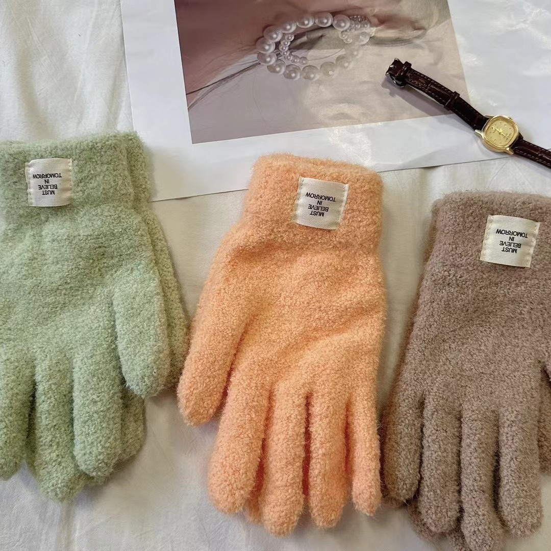 糖果色学生颗粒绒针织手套冬季保暖毛绒软糯百搭骑车防寒手套