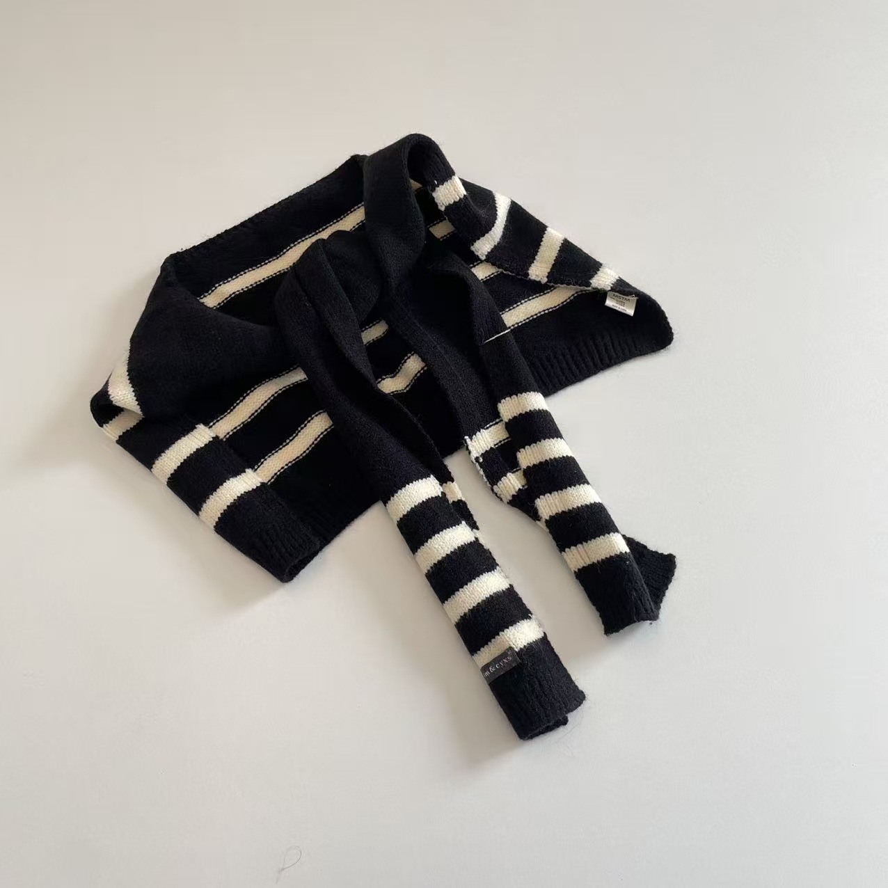 2025秋潮童韩版时尚多通途针织披肩儿童提花条纹围巾男童女童围脖