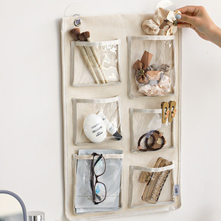 加厚帆布防水收纳袋多功能家用壁挂式袋宿舍门后墙壁透明大储物袋