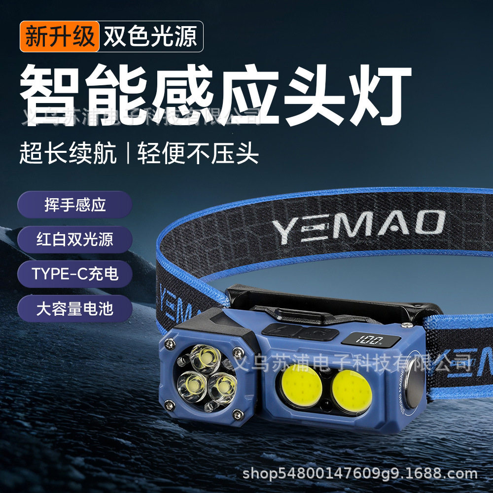 LED头灯强光远射手握式充电户外夜钓鱼手电筒家用超亮头戴式矿灯