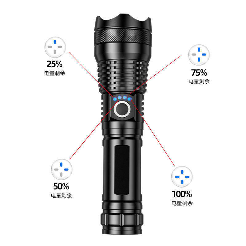 手电筒强光可充电户外超亮远射超长续航铝合金家用大容量手电