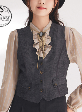 D-HARRY/迪哈利春季新款深灰色提花水洗真丝马甲DH241Q97016D