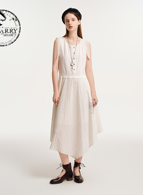 D-HARRY/迪哈利秋新款不规则无袖拼接白色连衣裙DH243J97365D