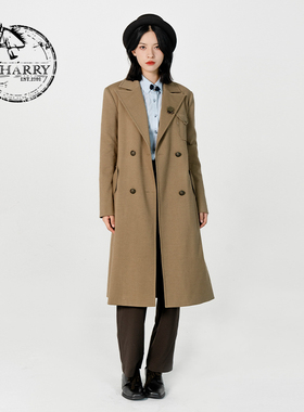D-HARRY/迪哈利复古H型卡其色单排扣大衣风衣外套DH231F95871D