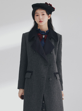 D-HARRY/迪哈利2024春季新款复古时尚通勤黑灰色大衣DH241F96879D