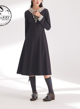 D-HARRY/迪哈利春新款时尚蕾丝花边深灰色连衣裙DH241J97023D