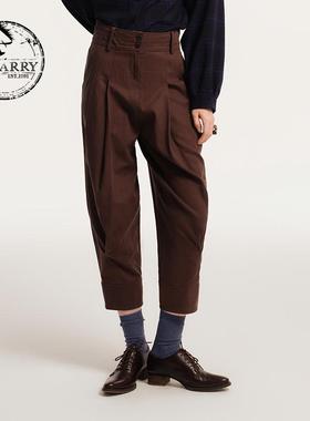 D-HARRY/迪哈利秋季新款时尚百搭咖色九分裤长裤DH243L97602D