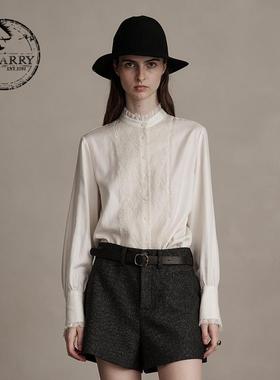 D-HARRY/迪哈利2024冬新款复古优雅立领白色长袖衬衫DH244D97730D