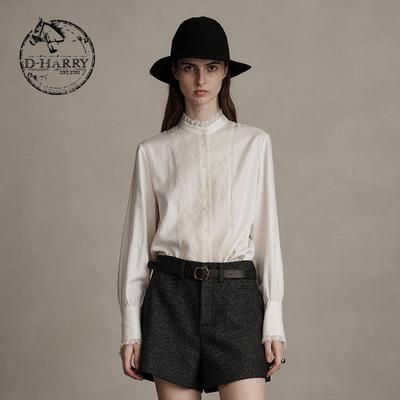 D-HARRY/迪哈利2024冬新款复古优雅立领白色长袖衬衫DH244D97730D