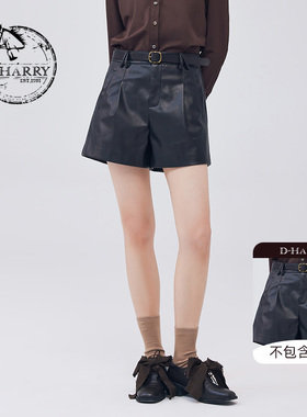 D-HARRY/迪哈利2023秋季新款复古百搭高腰墨绿色pu裤DH233P96560D