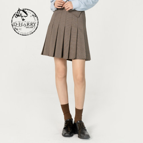 D-HARRY/迪哈利咖色格纹百褶裙短款五分裙半身裙子DH231M95867D
