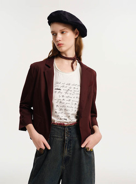 D-HARRY/迪哈利秋季新款百搭收腰酒红色短款外套DH243A97531D