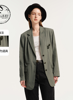 D-HARRY/迪哈利秋季新款复古百搭灰绿色西装外套DH243A97366D