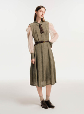 D-HARRY/迪哈利秋季新款复古优雅绿色长袖连衣裙DH243J97527D