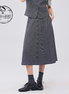 D-HARRY/迪哈利2023秋季新款复古学院灰色A摆长半裙DH233M96305D