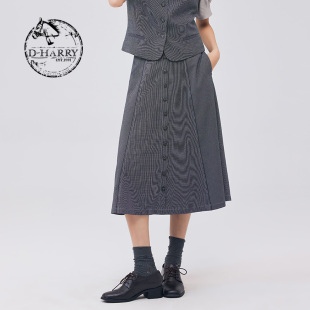 新款 迪哈利2023秋季 复古学院灰色A摆长半裙DH233M96305D HARRY