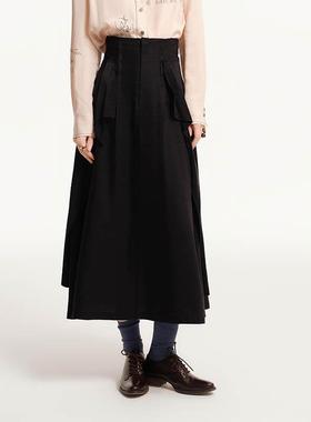 D-HARRY/迪哈利秋季新款百搭显瘦黑色半裙中长裙DH243M97610D