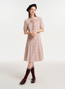 D-HARRY/迪哈利2024秋新款文艺优雅浅粉色短袖连衣裙DH243J97551D