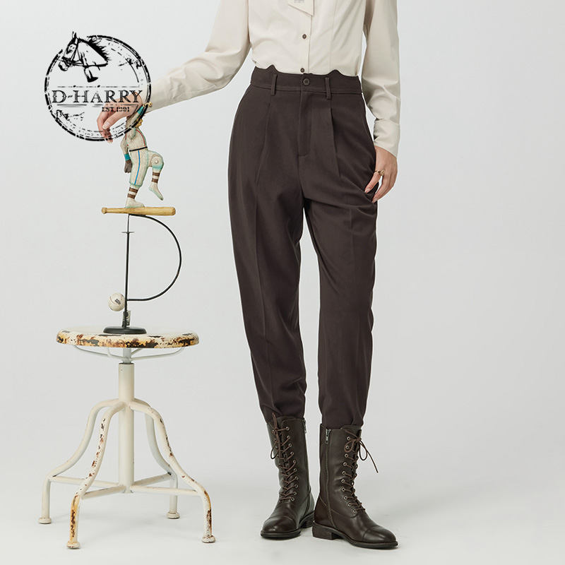 D-HARRY/迪哈利2023冬季新款深棕保暖不规则腰小脚裤DH234L96585D