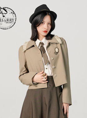 D-HARRY/迪哈利卡其色西装外套春季新款羊毛短外套DH231A95906D