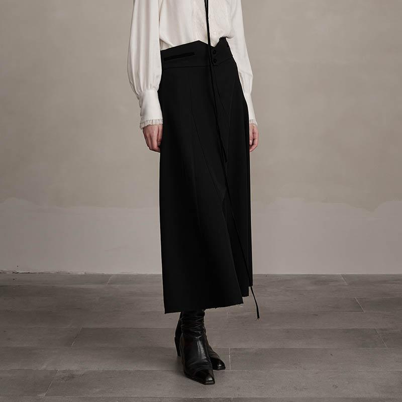 D-HARRY/迪哈利2024冬新款优雅百搭黑色A字半身长裙DH244M97879D