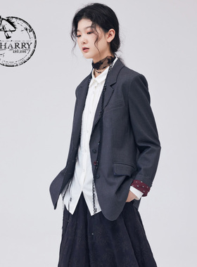 D-HARRY/迪哈利秋新款复古休闲百搭深灰西装外套DH233A96522D