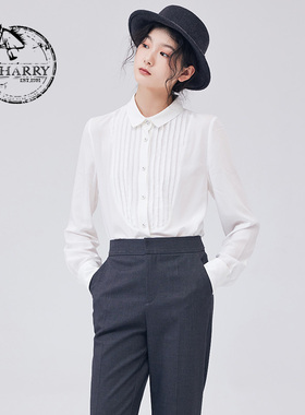 D-HARRY/迪哈利秋季新款蕾丝百搭白色长袖衬衫DH233D96526D