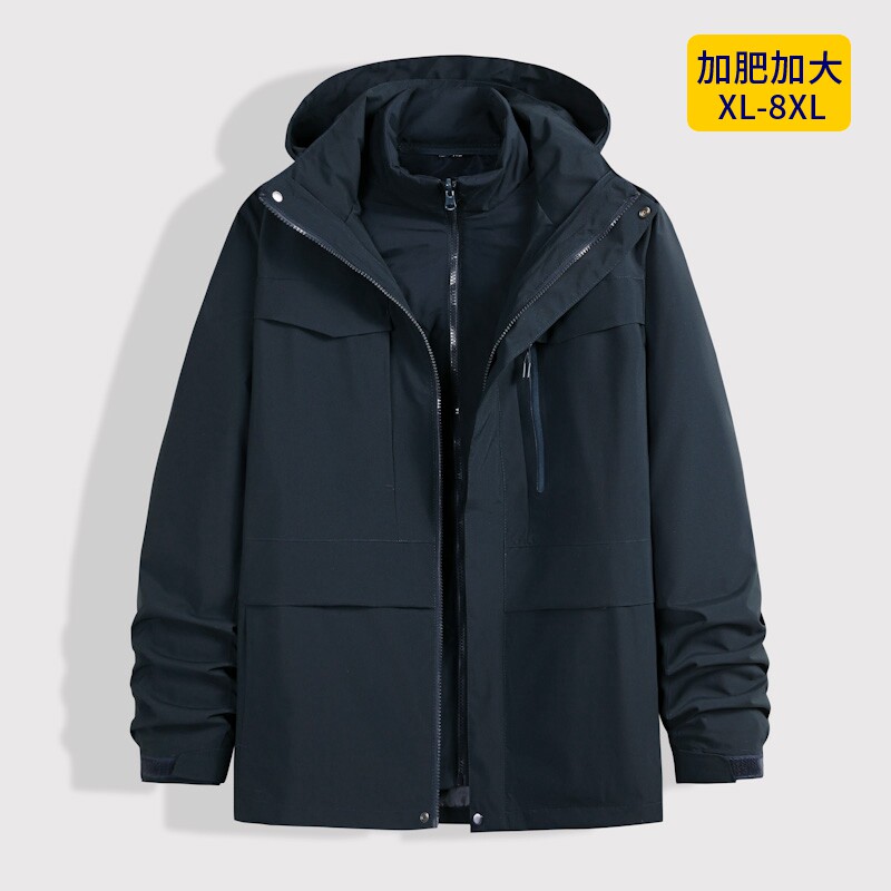冬季可拆内胆羽绒服男肥佬宽松运动加肥加大码可脱帽羽绒袄两件套