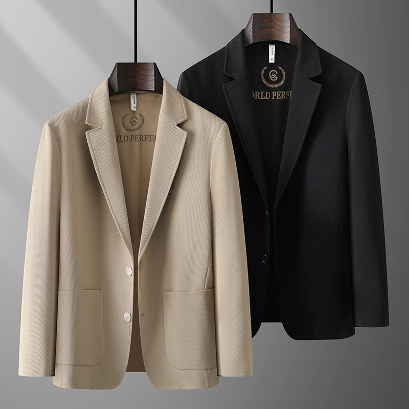 春秋季薄款男士西服加肥加大码宽松休闲便服西装胖子男装上衣外套