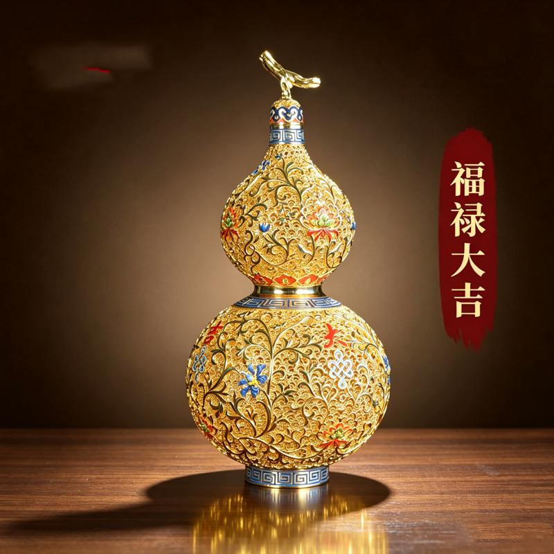纯铜葫芦摆件福禄镂空花丝葫芦