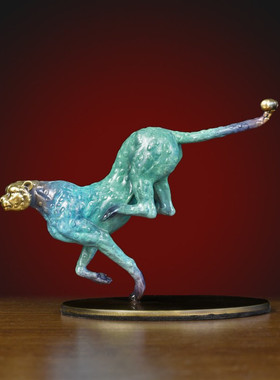 纯黄铜金钱豹子摆件中式客厅办公室桌面装饰品摆设开业礼品工艺品