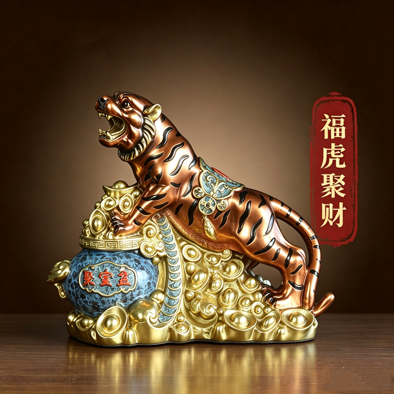 纯铜老虎摆件黄铜质上山虎生肖虎