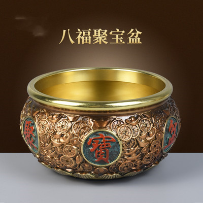 纯铜聚宝盆聚财招财中式客厅摆件