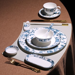 2026新款新中式釉中彩会所高端骨瓷摆台餐具别墅酒店商用碗碟餐具