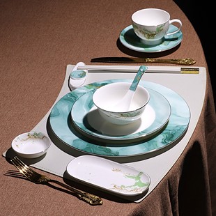2026新款釉中彩酒店骨碟餐具会所高端骨瓷摆台餐具样板间商务接待