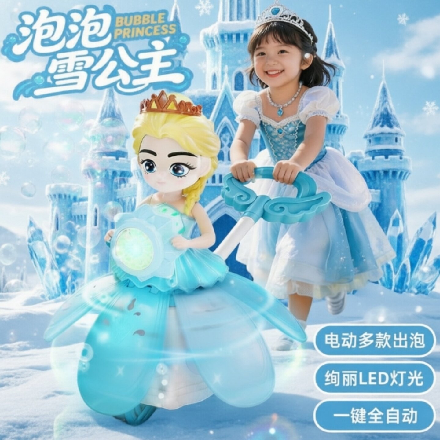 公主全自动吹泡泡手推车女孩图片