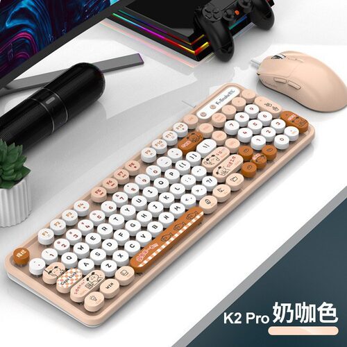 蝰蛇K2PRO有线usb键盘鼠标套装复古朋克女生电脑笔记本办公套装