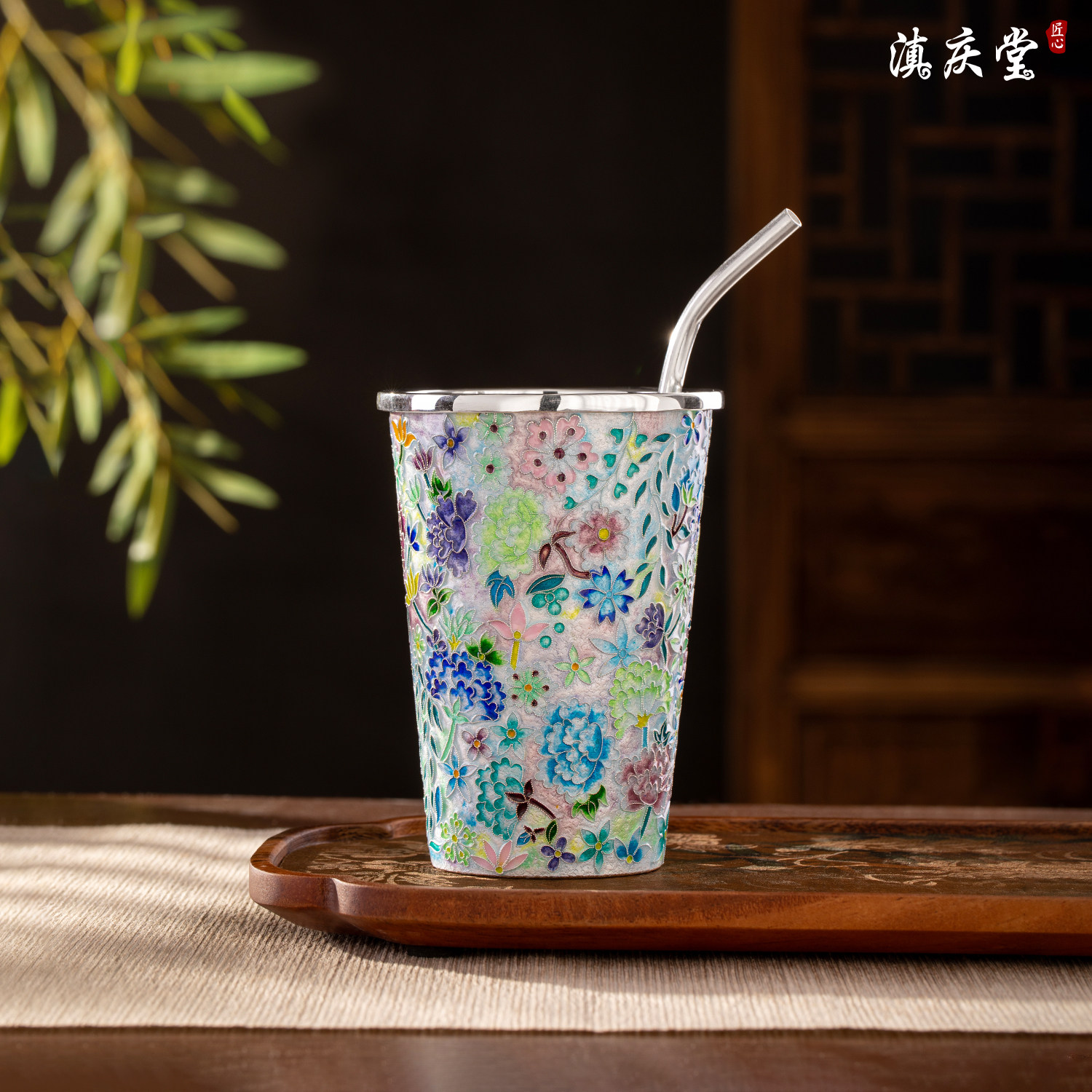 滇庆堂足银999纯手工非遗掐丝珐琅银水杯纯银咖啡杯大容量随手杯
