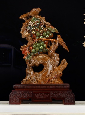 天然巴基斯坦古青玉雕葡萄多子多福玉器摆件中式客厅玄关门厅摆设