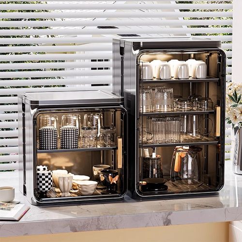 防尘杯子收纳置物架家用高级感轻奢水杯架茶杯放置柜桌面收纳盒