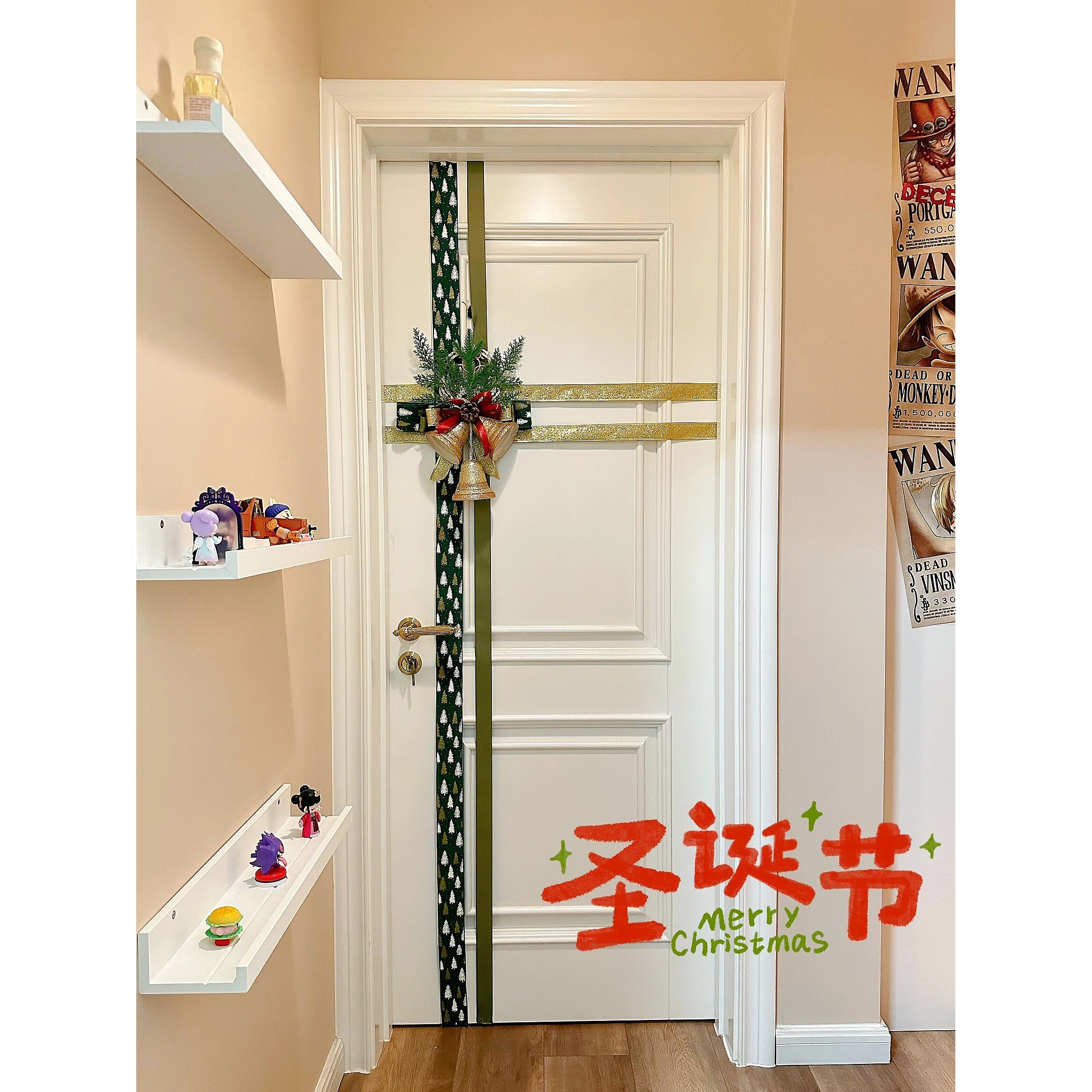 圣诞节入户门装饰丝带蝴蝶结圣诞节家居氛围感场景装饰布置