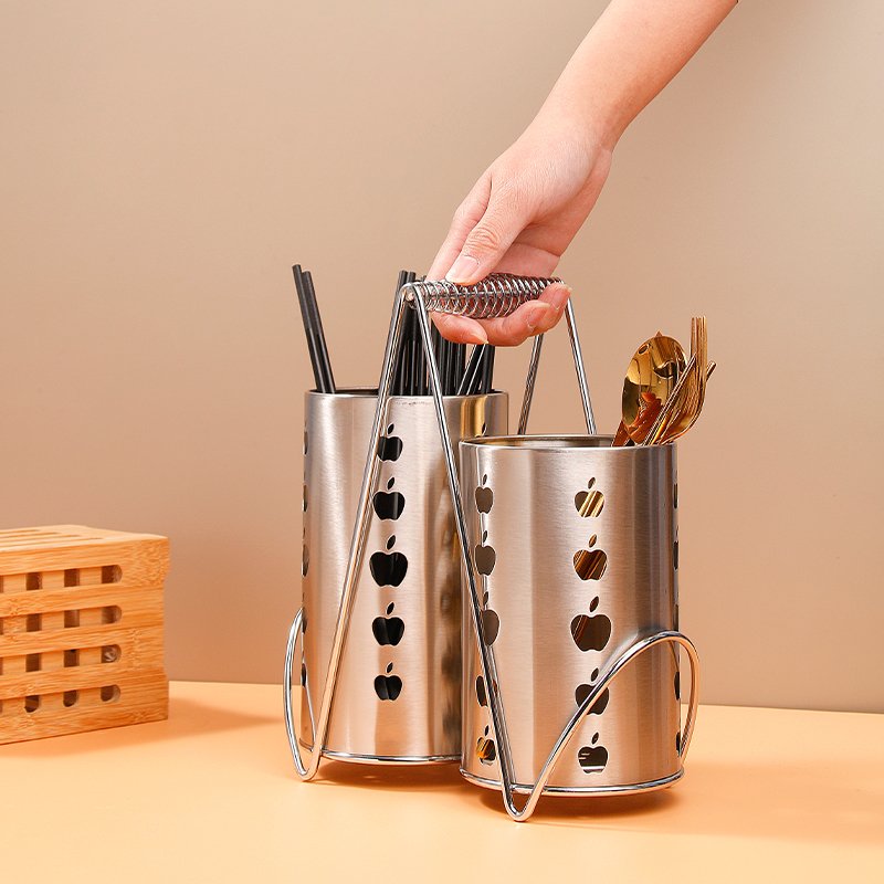 家用筷子筒加厚不锈钢餐具勺子刀叉收纳架高颜值沥水置物架子双筒,餐饮具,餐具笼/架,淘宝优惠券,粉丝福利购,淘宝优惠卷