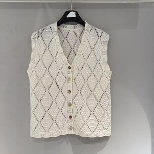 欧洲站2026新款 欧货高品质V领单排扣菱形格镂空洋气针织马甲82618