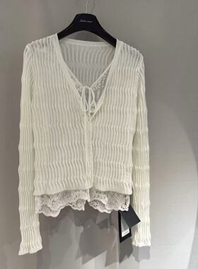 欧洲站2026春新款欧货V领蕾丝拼接系带百褶修身辣妹显瘦上衣2016