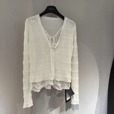 欧洲站2026春新款欧货V领蕾丝拼接系带百褶修身辣妹显瘦上衣2016