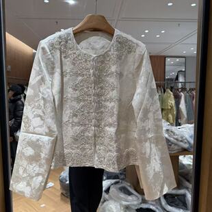欧洲站2026新款 提花国风宽松外套女6008 轻奢风圆领重工钉珠新中式