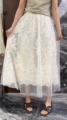 曼曼家2026春季新款欧货双层网纱内蕾丝甜美百搭半身裙女潮