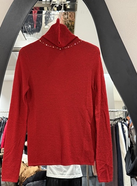 欧洲站2025秋冬款XiU+时尚钉珠珠高领简约肌理纹修身百搭打底7885