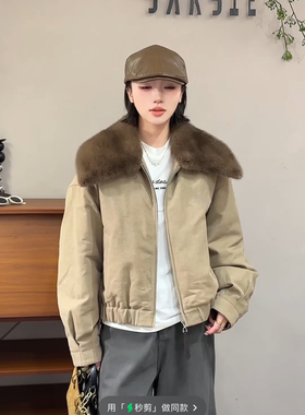 欧洲站2025冬新款时尚大翻领水貂毛拼接保暖羽绒外套女短款86263