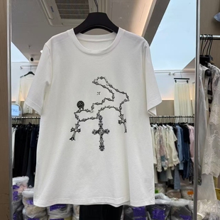 百搭短袖 高街圆领镶砖项链个性 T恤潮7055 欧货美式 欧洲站2026新款